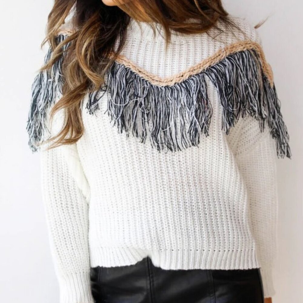 Mustard Seed Fringe Sweater Size Small